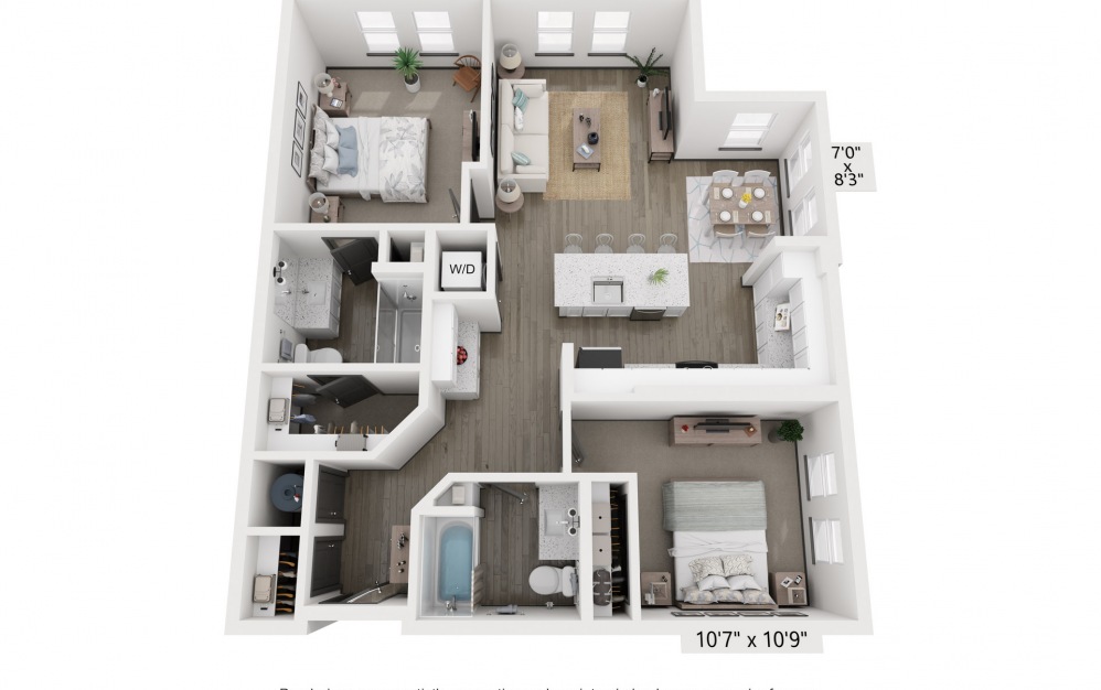 B1 - 2 bedroom floorplan layout with 2 baths and 1006 square feet. (Floor 2)